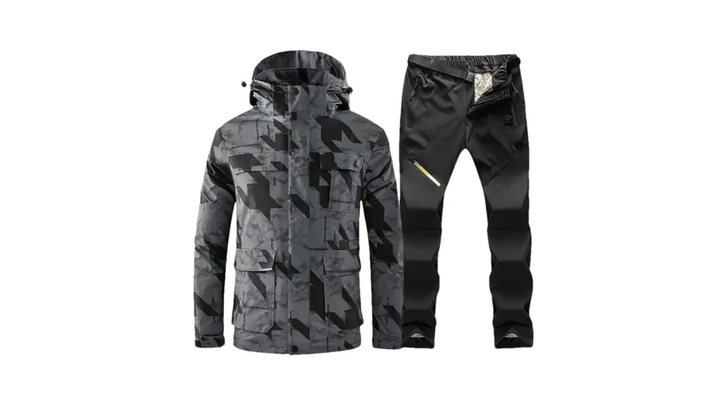 男性冬スキースーツスノーボード屋外マウンテン暖かい雪スキーダウンジャケット + フリースパンツ 1set(jacket pants)06 Asian 2XL EUR L