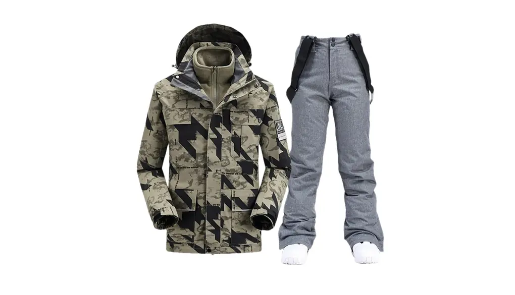 男性冬スキースーツ暖かい雪フリースジャケットパンツアウトドアマウンテンスノーボードウェアセット 1set(as show)12 Asian 3XL EUR L