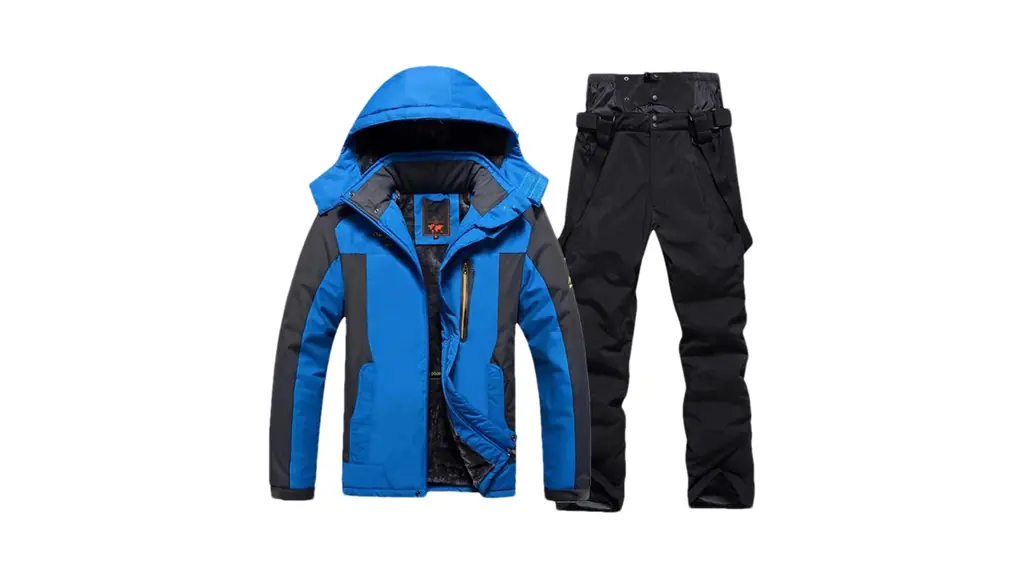 男性冬暖かいスキースーツスノーボードフリースジャケットパンツ雪防寒着オーバーオール 1set(as show)01 Asian 2XL EUR L