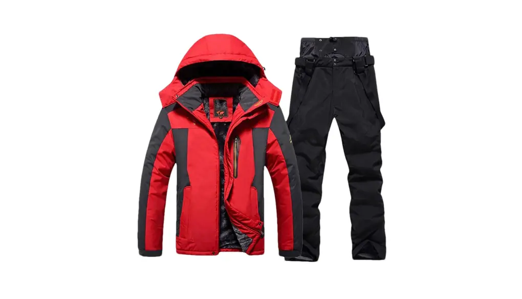 男性冬暖かいスキースーツスノーボードフリースジャケットパンツ雪防寒着オーバーオール 1set(as show)04 Asian 2XL EUR L