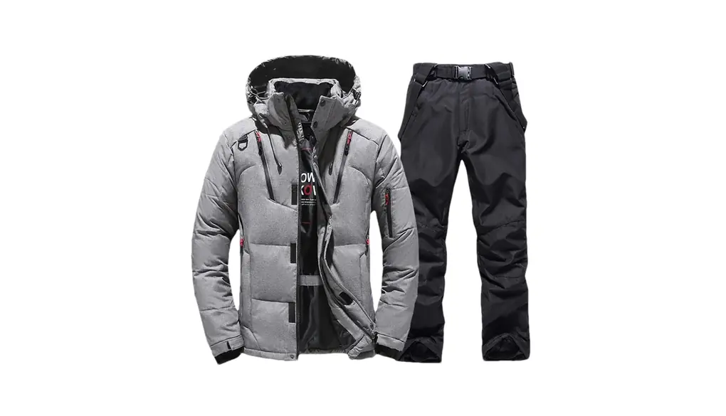 男性サーマルスキースーツ冬スキーダウンジャケットとビブパンツウォームセット雪スノーボードウェアオーバーオール 1set(as show)01 Asian 2XL(75-80kg)