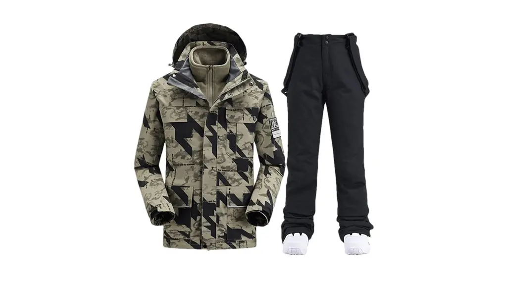 男性冬スキースーツ暖かい雪フリースジャケットパンツアウトドアマウンテンスノーボードウェアセット 1set(as show)05 Asian 3XL EUR L