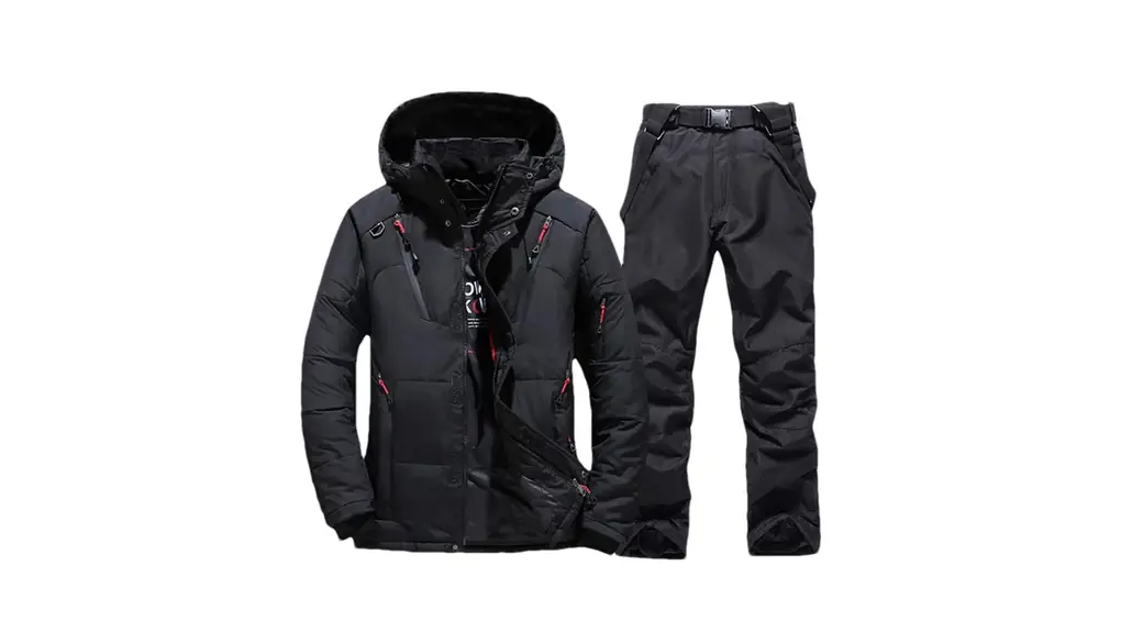 メンズ マウンテン スキー ジャケット スキー パンツ アウトドア スノー スポーツ スノーボード 冬 ウォーム ダウン スキー スーツ 1Set(Black) Asian 2XL(75-80kg)