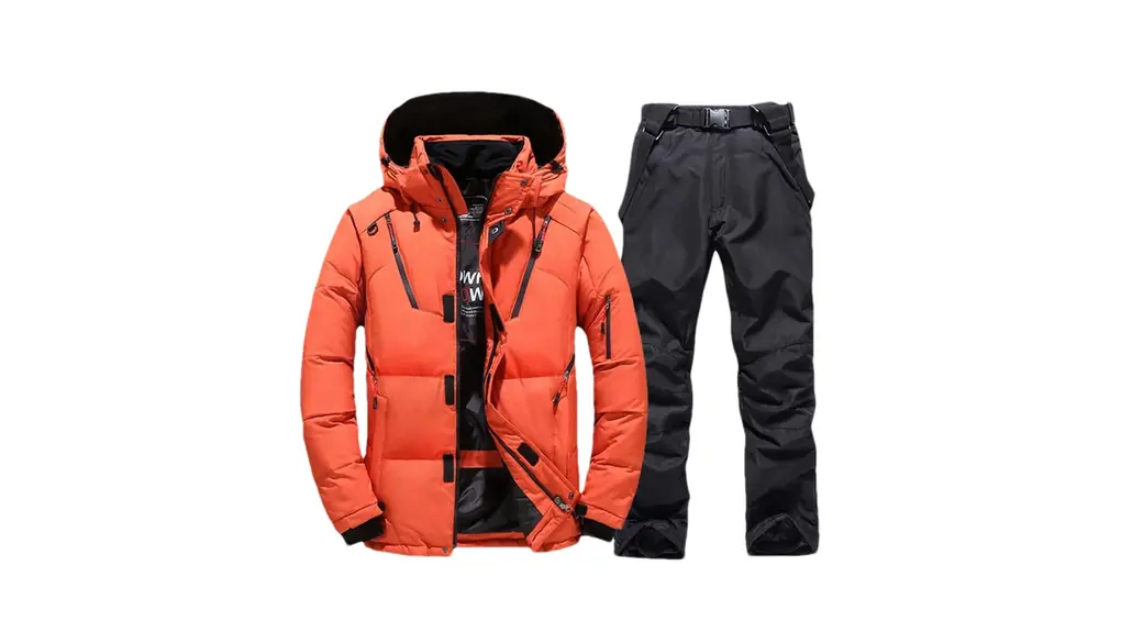 メンズ マウンテン スキー ジャケット スキー パンツ アウトドア スノー スポーツ スノーボード 冬 ウォーム ダウン スキー スーツ 1Set(Orange Black) Asian 2XL(75-80kg)