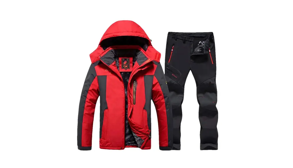 メンズ スキー スーツ S 厚く暖かいスノー コート 冬スキーとスノーボード ジャケットとパンツ セット Red Black set Asian 2XL EUR L