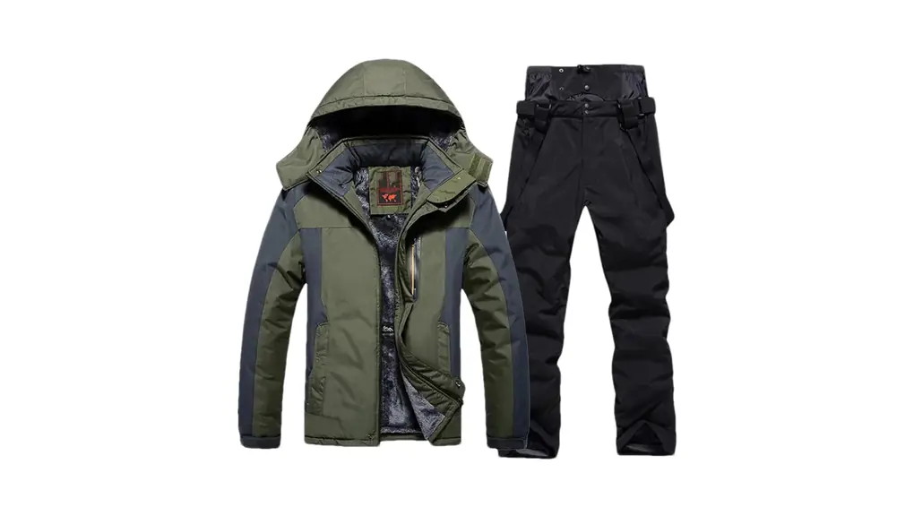 男性冬暖かいスキースーツスノーボードフリースジャケットパンツ雪防寒着オーバーオール 1set(as show)02 Asian 2XL EUR L