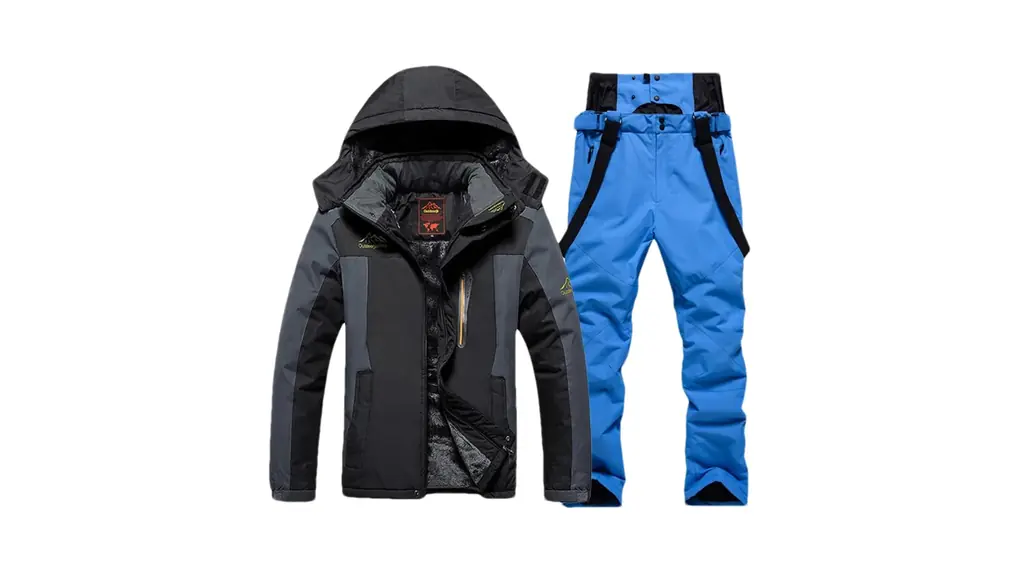 男性冬暖かいスキースーツスノーボードフリースジャケットパンツ雪防寒着オーバーオール 1set(as show)06 Asian 2XL EUR L