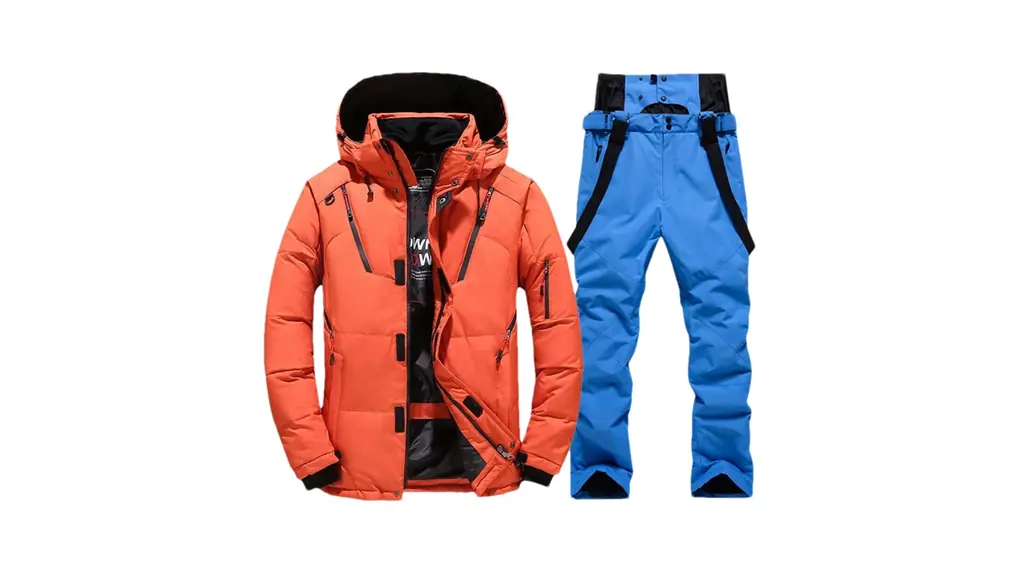 メンズ冬サーマルスキースーツスキーダウンジャケットとビブパンツセット雪スノーボードウェアオーバーオール 1set(jacket pants)09 Asian 2XL EUR L