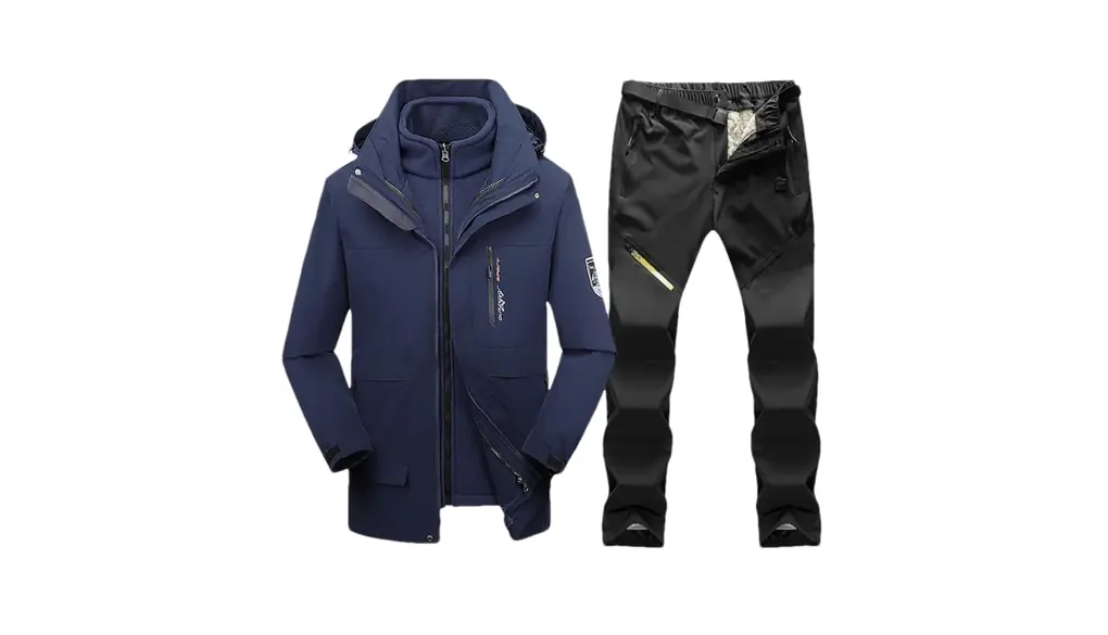 男性サーマル冬スキースーツスキーとスノーボードフリースジャケットパンツ屋外スノーコート 1set(jacket pants)01 Asian 2XL EUR M