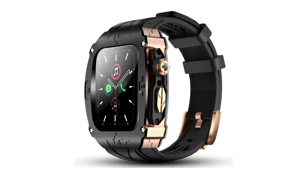 高級メタルケース Apple Watch 9 8 7 45mm 6 SE 44mmバンド カバー付き 高耐久 頑丈なケース シリコンストラップ 男性用 iWatch 6 5 4 SE 44mmフル保護カバー (ブラック - ローズゴールド)