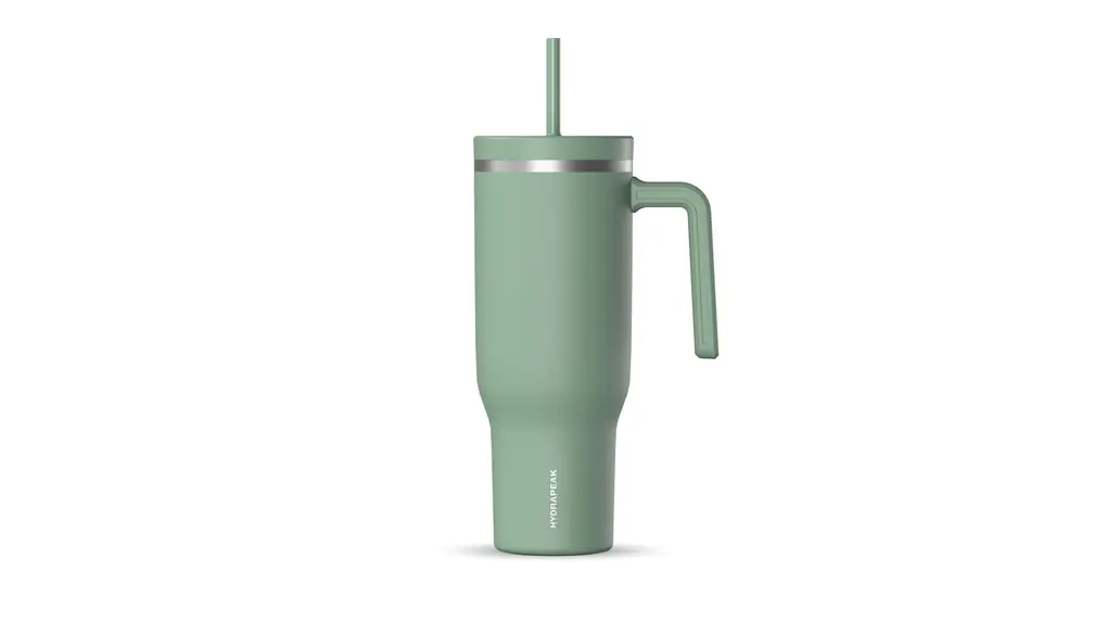 Hydrapeak Voyager 1,2 l Becher mit Griff und Strohhalmdeckel | Edelstahl isolierte Becher | Reisebecher für heiße und kalte Getränke, Thermos-Reise-Kaffeebecher (Salbei)
