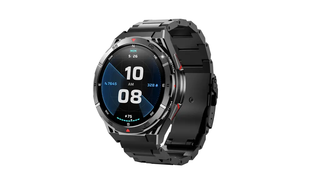 JUSUTEK 2025 革新 超強力アウトドアスポーツスマートウォッチ通話機能付き,内蔵GPSデュアル周波数定位,1.43インチAMOLED金属丸型腕時計,羅針盤,海抜,気圧計,IP68防水,Bluetooth5.3,耐熱耐寒破壊防止,男女兼用,ストップウォッチ,着信電話,Line通知表示，iphone&アンドロイド対応,お贈り物，日本語対応 (黒鋼)