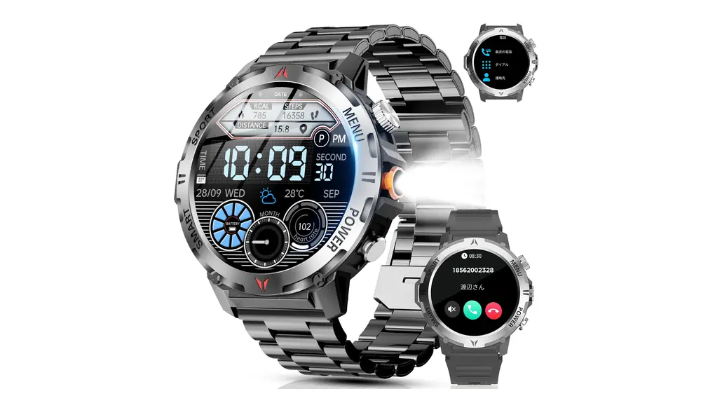 スマートウォッチ【2025年新開発】軍用規格 2種バンド付き Bluetooth通話 LINE/メッセージ通知（ブラック）