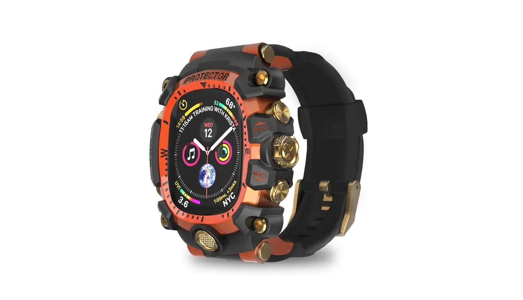 iG-3000 は Apple Watch Series 9 87 45mm 6 5 SE 44mmのバンドのための腕時計の箱を変更しました 人のためのカバーの険しい箱のケイ素の革紐 iWatch 44mm/45mm の完全な保護カバー (Gold)