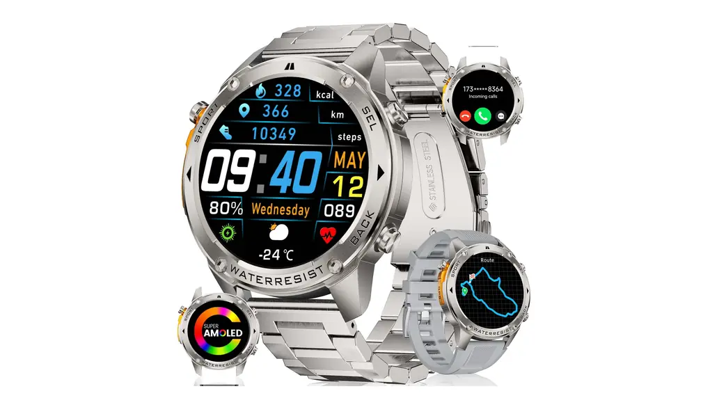 LIGE GPSスポーツスマートウォッチ、コンパス付きメンズsmartwatch、170+スポーツモードフィットネ腕時計、1.43インチAMOLED 常時表示ディスプレイスマートウォッチ、Android iOS対応メンズsmart watch gps内蔵