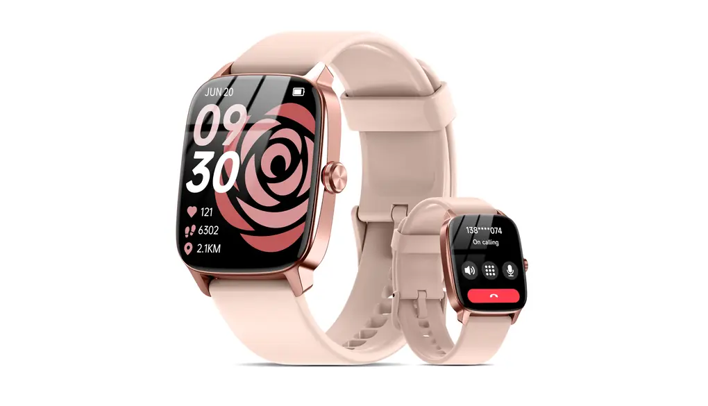 スマートウォッチ iPhone対応 Android対応 Bluetooth5.3通話機能 1.85インチ スクリーン LINE/X/SMS通知 音声アシスタント 200種類文字盤 100+運動モード IP68防水 全日健康管理 アラーム 音楽再生 天気予報 スマホ探し 22mmベルト対応 軽量 薄型 メンズ レディース (ピンク)