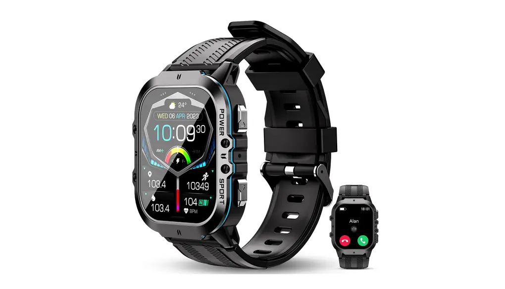 OUKITELスマートウォッチBT20【2023秋新登場】、防水防塵耐衝撃 smart watch、1.96インチAMOLED高精細大画面、長持ちバッテリー15日連続使用、着信通知 Line/メッセージ通知、Bluetooth5.2通話、100+種類運動モード、遠隔撮影、音楽再生制御、音声アシスタント、活動量計、天気予報、明るさ調整、文字盤自由設定、iPhone/Android対応