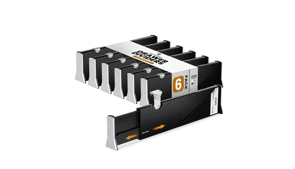 RAPTUROUS Paquete de 6 separadores de cajones de tocador, 4 pulgadas de alto, expandibles de 11 a 17 pulgadas de longitud, separadores de cajones ajustables para ropa, dormitorio, armario, cocina,