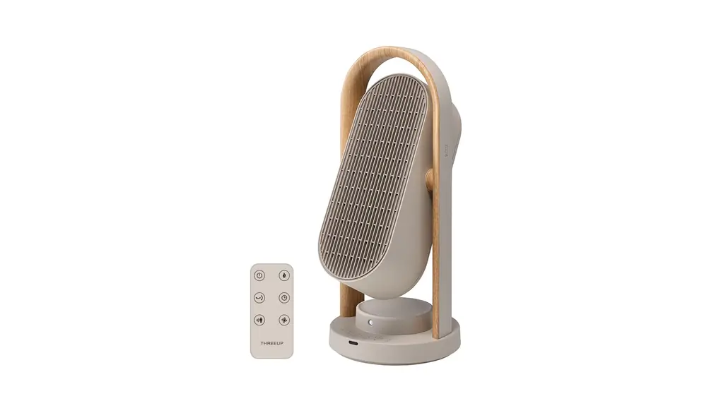 スリーアップ セラミックヒーター 上下左右自動首振り 節電センサー スイング 1200W 送風機能 WOOD STYLE リモコン付 グレージュ CH-AZ0616GG