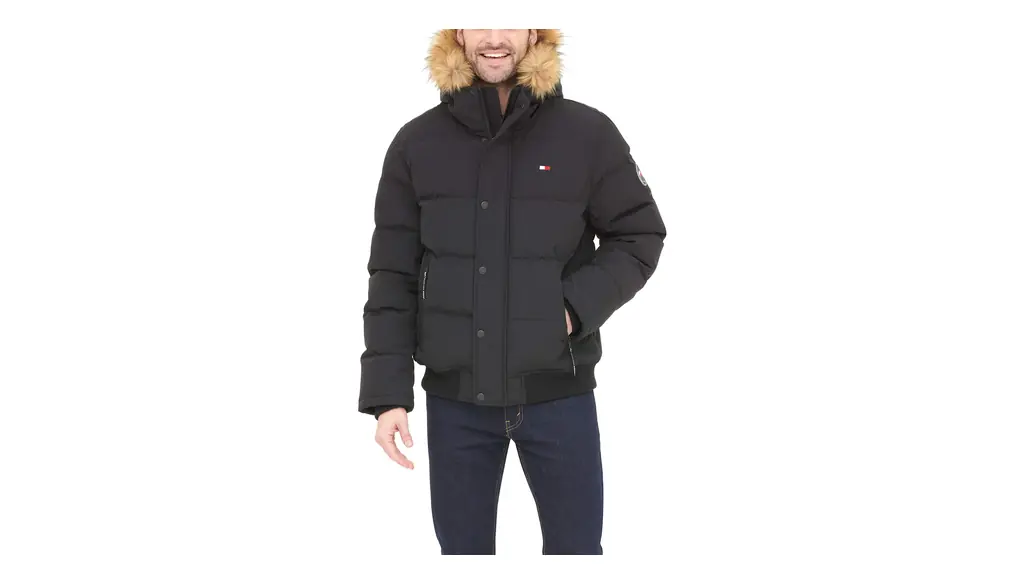 Tommy Hilfiger メンズ キルト風北極布シュノーケルボンバージャケット 取り外し可能なフード付き(標準とビッグ&トール)