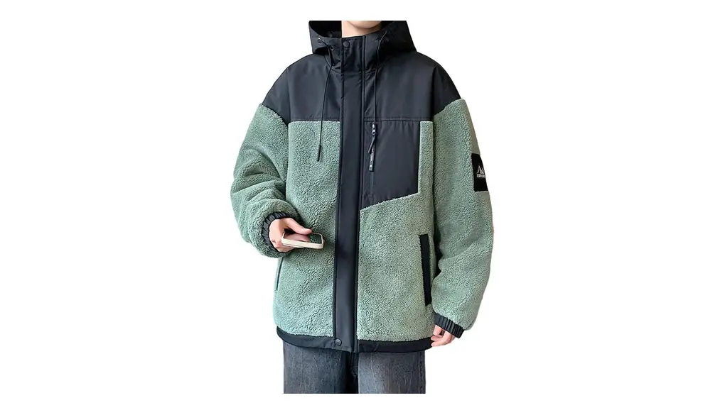 [WOOYOO] ボアフリース ボアジャケット ボアブルゾン メンズ ハイネック 切り替え 防寒用 秋冬用 裏起毛 もこもこ ウインドブレーカー スタジャン 暖かい 厚手 カジュアルコート アウトドア オフィス 学生