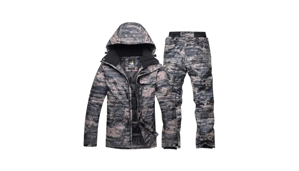 メンズ用ツーピーススキースーツ、 メンズ冬迷彩防水スノージャケット防風マウンテンスキースーツセット、 アウトドア用スキージャケットとパンツ、 スキー、釣り、登山、キャンプに (Color : H, Size : M)