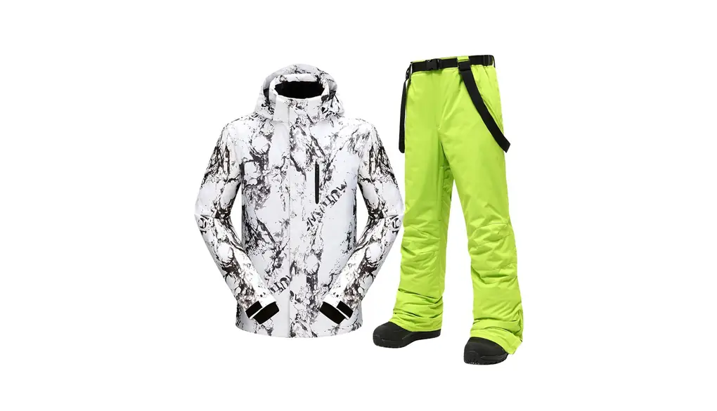 男性用スキースーツ、 メンズ プリント 冬用 暖かい フード付き 通気性 ツーピース スキースーツ、 アウトドア 防風 防水 スキースーツ、 仕事用 アウトドア スキー、釣り 乗馬、バイク用(White green,XL)