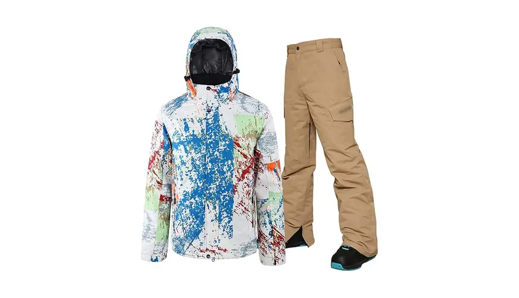メンズ ツーピース スキースーツセット、 メンズ トレンディ ゆったり 断熱 防水 登山服セット、 防風 暖かい フード付き スキースーツ ツーピースセット、 スキー、スノーモービル、ハイキング用(White coffee,XL)