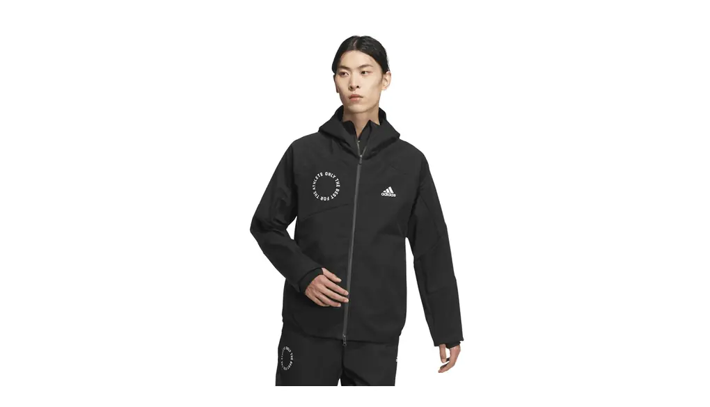 [アディダス] ウインドジャケット スタンダード.1 レギュラーフィット ボンデッド3層フリース フルジップフード付きトラックトップ メンズ