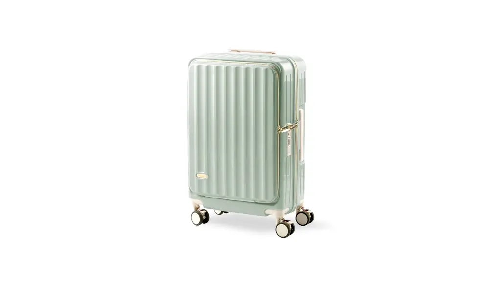 [アドアプス] スーツケース キャリーケース フロントオープン ストッパー付き USBポート付き 大型 軽量 Mサイズ 大容量 61L キャリーバッグ 4-7日用 泊まる 静音360度回転 ファスナー式 カップホルダー付き 修学 旅行 sc119-24-gn