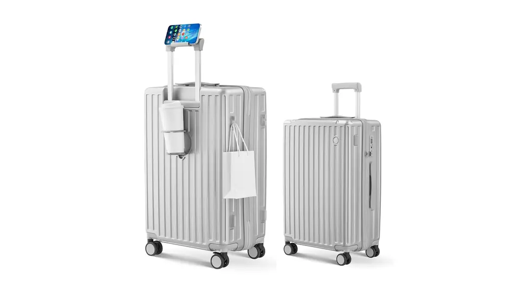 [Aecall] スーツケース 機内持ち込み キャリーケース ストッパー付き 超軽量 USBポート付き カップホルダー付き 携帯スタンド 隠しフック機能 キャリーバッグ 耐衝撃 静音 ダブルキャスター TSAローク ファスナータイプ キャリーバッグ 人気 おしゃれ 旅行 ビジネス 出張 留学 (シルバー, Sサイズ/機内持込（1-3泊）)