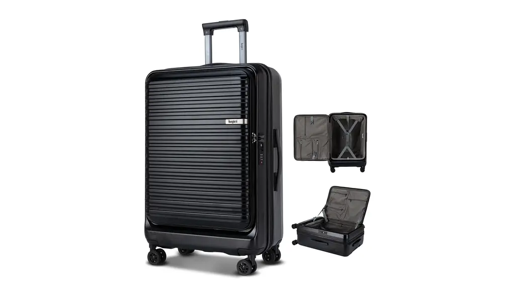 [Bargiotti] スーツケース フロントオープン キャリーケース 拡張機能付き 片開きファスナータイプ キャリーバッグ ABS+PC 耐衝撃 静音 軽量 日乃本キャスター (ブラック, Mサイズ, 75L大容量)