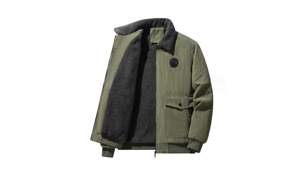 [DAUZ] 裏ボアコーデュロイジャケット，フリースジャケット アウター，ジップアップ メンズ ボアジャケット，アウター メンズ コーデュロイ ジャケット，フライトジャケット，もこもこ 冬服 ボアコート ラムウール 防寒 裏起毛 保温 防風 (L,グリーン)