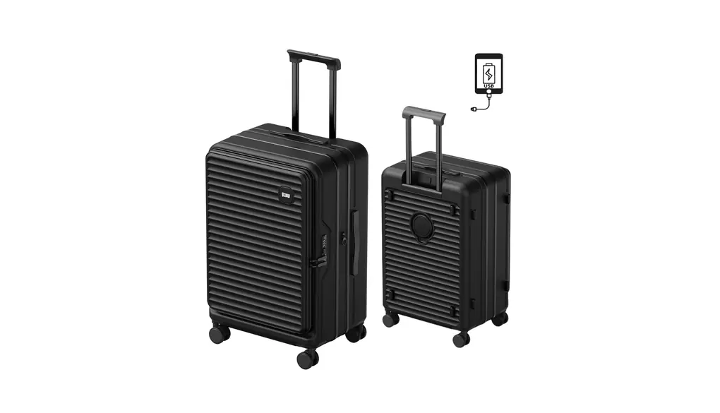 [DIKA] スーツケース 拡張機能付き キャリーケース 片開き フロントオープン 機内持ち込み 軽量(4~6泊 /Mサイズ) 大容量/静音/TSAロック/ダブルキャスター キャリーバッグ USBポート カップホルダー 旅行 ビジネス用 65~85リットル ブラック