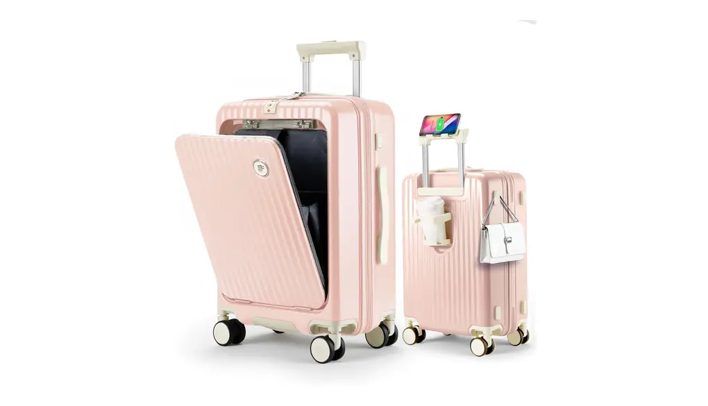 [GURAMU] スーツケース 機内持ち込み キャリーケース フロントオープン キャリーバッグ 前開き S Mサイズ USBポート付き カップホルダー付き 隠しフック機能 充電機能 静音 ダブルキャスター 耐衝撃 360度回転 軽量 修学 泊まる 旅行 出張 (ベビーピンク, Sサイズ（39L/機内持込）)