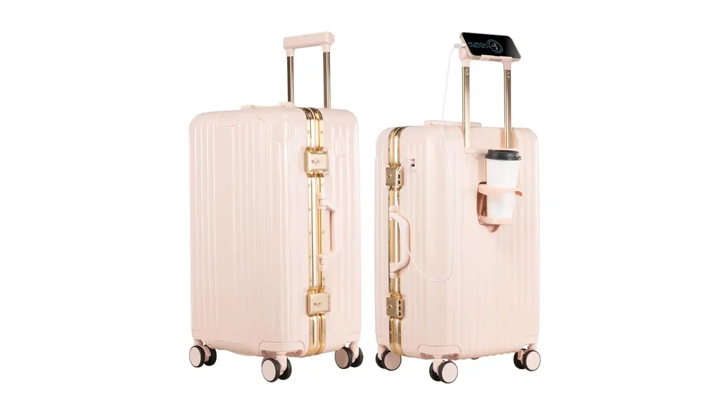 [GURAMU] スーツケース S M Lサイズ アルミフレーム USBポート付き 機内持ち込み 軽量 耐衝撃 キャリーケース キャリーバッグ カップホルダー付き 充電機能 泊まる かわいい 360度回転 大容量 海外旅行 国内旅行 (ベビーピンク, S) ke202s-bkp