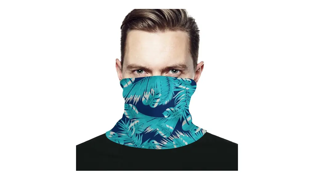 [KANAKO] フェイスカバー バイク ネックウォーマー ヤシの葉 熱帯 ハワイ アロハ 青い色 ネックガード ストレッチ性 防寒防風 ネックガード 調節コードつき 柔らかい 伸縮性 ネックガード 冬 調節コードつき 柔らかい 伸縮性