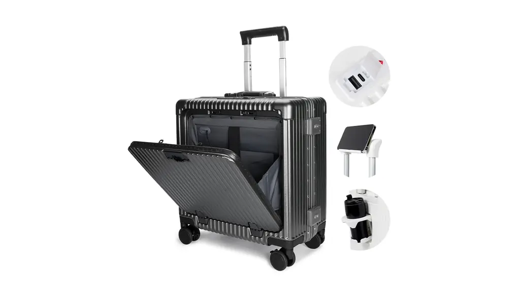 [魔法小屋] スーツケース 前開き キャスターストッパー付く キャリーケース 機内持ち込み キャリーバッグ フロントポケット スーツバッグ USB Type-C 充電口 多機能 軽音 軽量 側面フック カップボルダー 旅行出張1-3泊(XSサイズ 41L 機内持ち込み グレー)