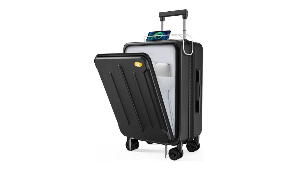 [MGOB] スーツケース 拡張機能付 機内持ち込み 振動軽減 軽量 大容量 フロントオープン フロントポケット キャリーケース キャリーバッグ 前開き 静音 素材PC 耐衝撃 頑丈 旅行 ビジネス 出張 USB Type-C ポート付き【YKK】 製ファスナー TSAダイヤル式ロック (黒 縦柄シリーズ, 機内持込OK /43L(1～4泊))