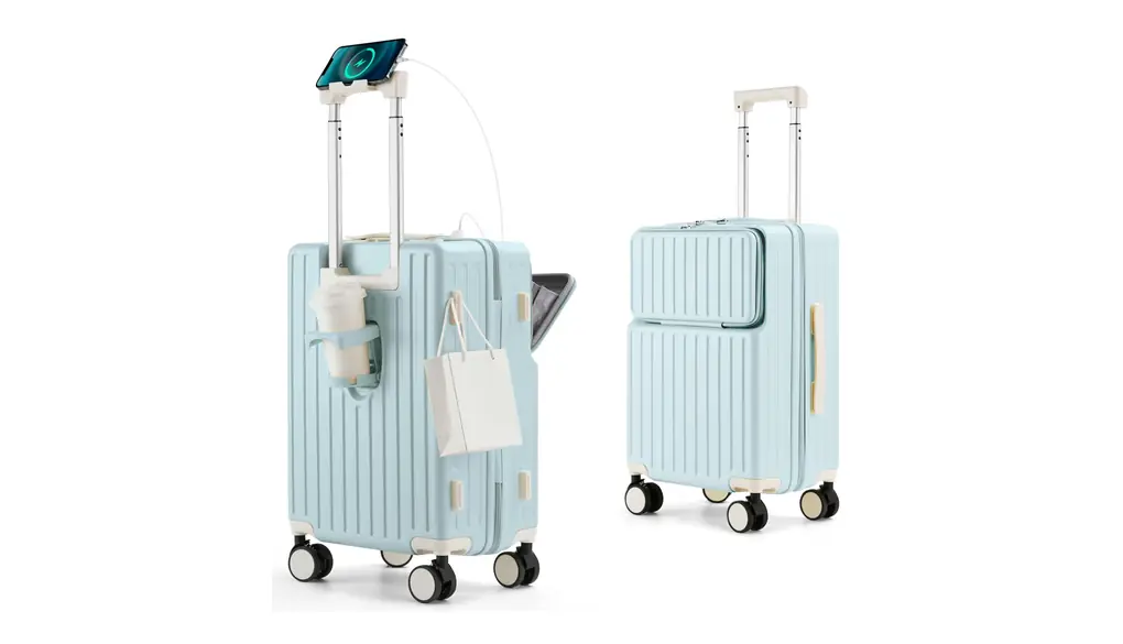 [Mularda] スーツケース フロントオープン スーツケース 機内持ち込み 多機能キャリーケース 超軽量 耐衝撃 前開き キャリーバッグ USBポート付き 360度回転 ダブルキャスター 軽量 旅行 ビジネス 出張 ブルー