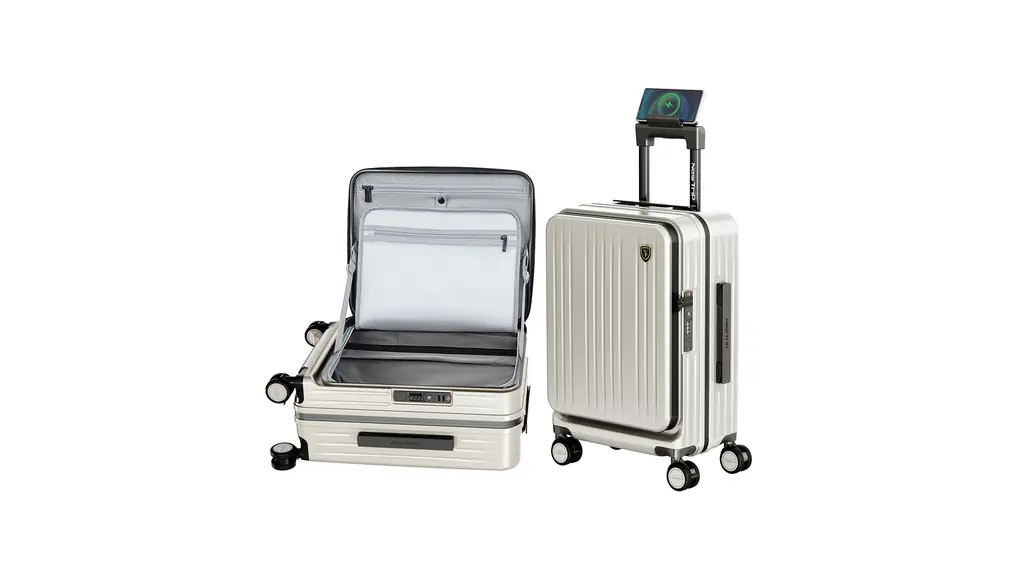 [New Trip] スーツケース キャリーケース フロントオーポン 片開き PC100% 拡張機能付き 機内持ち込み キャリーバッグ USBポート付き ストッパー付き スマホスタンド 隠しフック 軽量 大型 S/M/Lサイズ 耐衝撃 ファスナータイプ 静音ダブルキャスター TSAロック 海外 旅行 ビジネス 出張 （オートミールグレー、Lサイズ/5～7泊/65L）