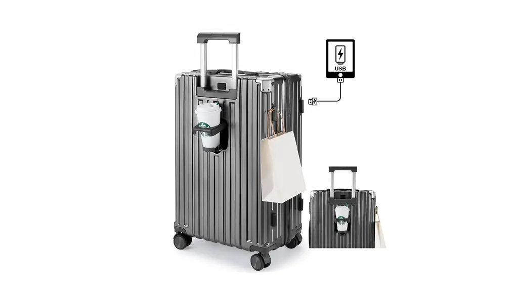 [RoamRover] スーツケース 機内持ち込み キャリーケース カップホルダー付き キャリーバッグ USBポート付き 隠しフック機能 充電機能 大型 静音 ダブルキャスター 耐衝撃 360度回転 軽量 修学 泊まる 旅行 出張 (グレー, S (39L/1-3泊/機内持込）)