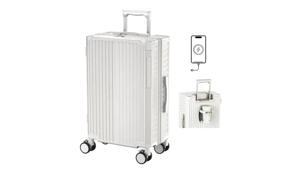 [Soralifer] スーツケース 機内持ち込み キャリーケース キャリーバッグ ストッパー付き静音キャスター USBポート付き ドリンクホルダー付き 物掛けフック 多機能スーツケース 軽量 静音 ファスナータイプ 旅行 ビジネス 出張 (ホワイト, Sサイズ（1-3泊）)