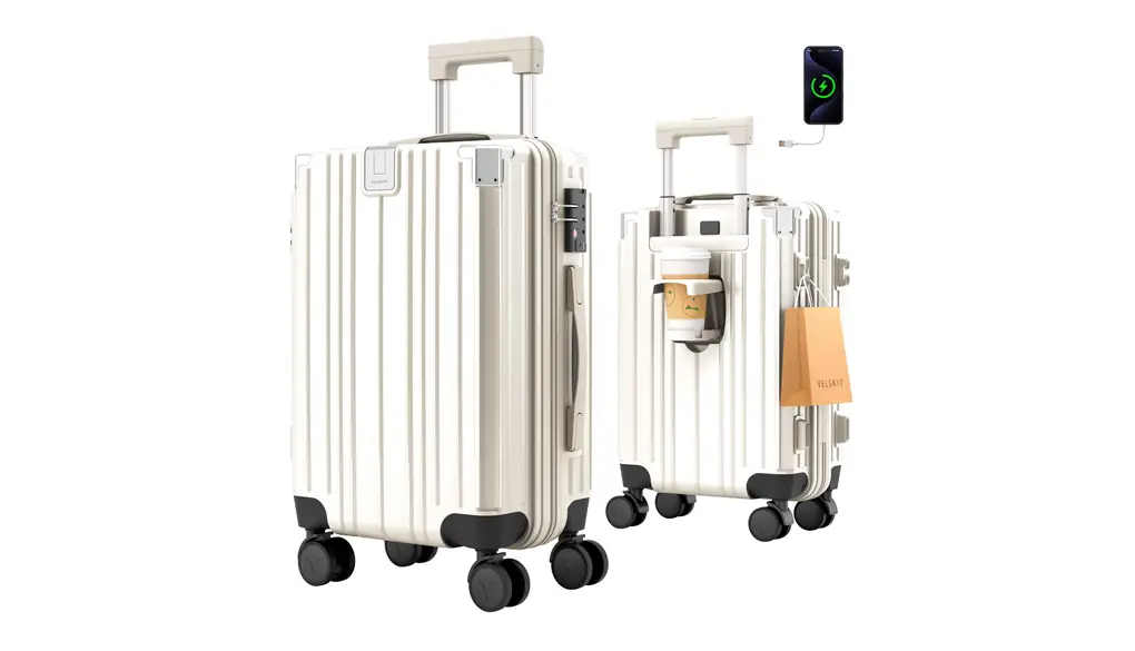 [VELSKYF] 現役CAｘ現役パイロット_W監修 スーツケース キャリーケース キャリーバッグ キャスター交換可能 ドリンクホルダー付 USB充電ポート付き【日本企業企画】 一部パーツ無期限メーカー保証 TSAダイヤルロック ダブルキャスター (オフホワイト, Mサイズ (60L))