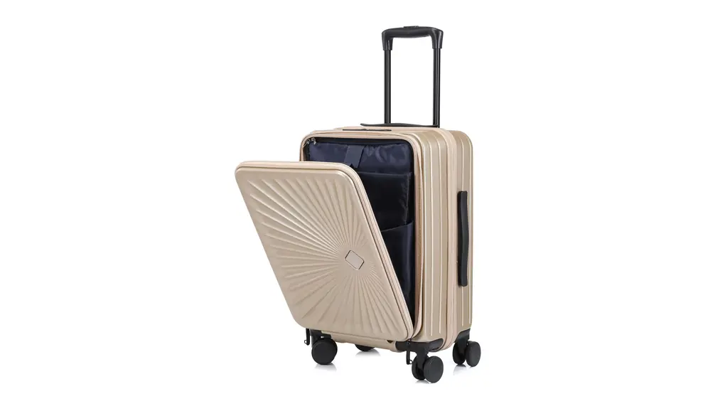 [VIVICITY]スーツケース フロントオープン キャリーケース 機内持ち込み 拡張機能付き ストッパー付き キャリーバッグ 軽量 耐衝撃 大型 静音 360度回転 ダブルキャスター TSAロック ファスナータイプ 旅行 出張 入院（Sサイズ、1泊2日、機内持込、シャンペンゴールド）