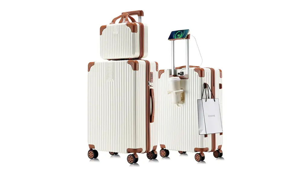 [Wozwe] 最軽量 キャリーケース スーツケース 機内持込可 多機能すぎる ダイヤロック式 保護カバー付き 超軽量 多機能 キャリーバッグ 携帯スタンド USBポー付き カップホルダー付き 隠しフック 静音 ダブルキャスター 大容量 (ホワイト（親子セット）, Sサイズ/1-3泊/42L/機内持込)