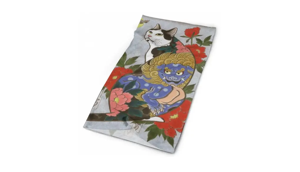 ネックガード ネックカバー 和風 浮世絵 猫柄 ネックウォーマー ヘッドウェア バンダナ 四季 保温 防風 防寒 伸縮性 日差し止め UVカット アウトドア バイク 男女兼用 日焼け防止 吸汗速乾 汗止め 洗える 肌にやさしい