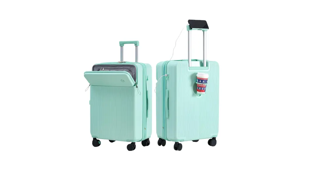 [Yuweijie] スーツケース フロントオープン 拡張型 ストッパー付き キャリーケース 軽量 大容量 機内持ち込み 多機能 Mサイズ 4泊5日 トップポケットパソコンケース キャリーバッグ USB カップホルダー付き 携帯スタンド 頑丈 TSAロック 360度回転 修学 トラベル 出張 65リットル グリーン