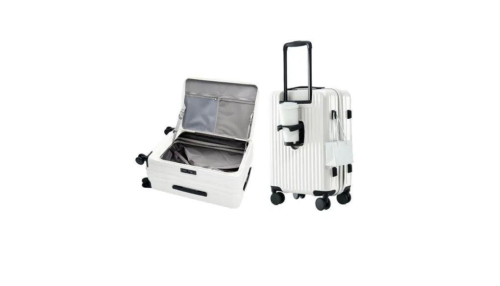 [Yuweijie] スーツケース キャリーケース 片開き 拡張機能付き フロントオープン 大容量 機内持ち込み 超軽量 ファスナータイプ カップホルダー キャリーバッグ 横開き ハード TSAロック ビジネス 旅行 出張 1-3泊 ホワイト 40l~47リットル (Sサイズ 36*23*55cm, 20インチ)