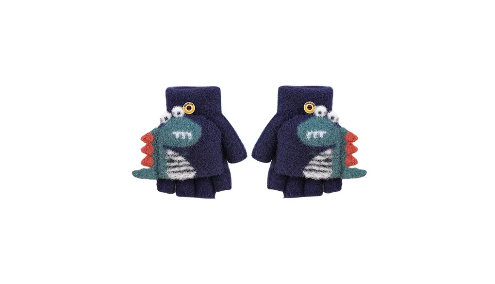 [Kingsiely] ベビー手袋 キッズ グローブ 可愛い 恐竜 5本指 指切り ミトン手袋 半指 手袋 ミトンフード付き スマホ対応 赤ちゃん 男の子 女の子 防寒 暖かい 柔らかい 通園 通学 旅行 自転車 お出かけ プレセント 秋 冬 3~8歳